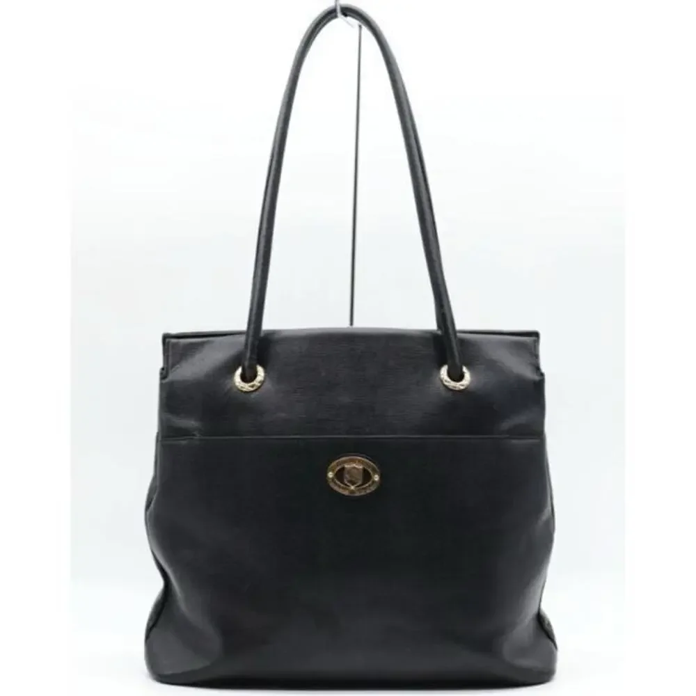 Vintage BURBERRY Tote Bag Leather Black Authentic